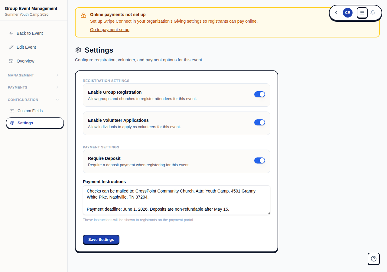 Group Admin settings toggles