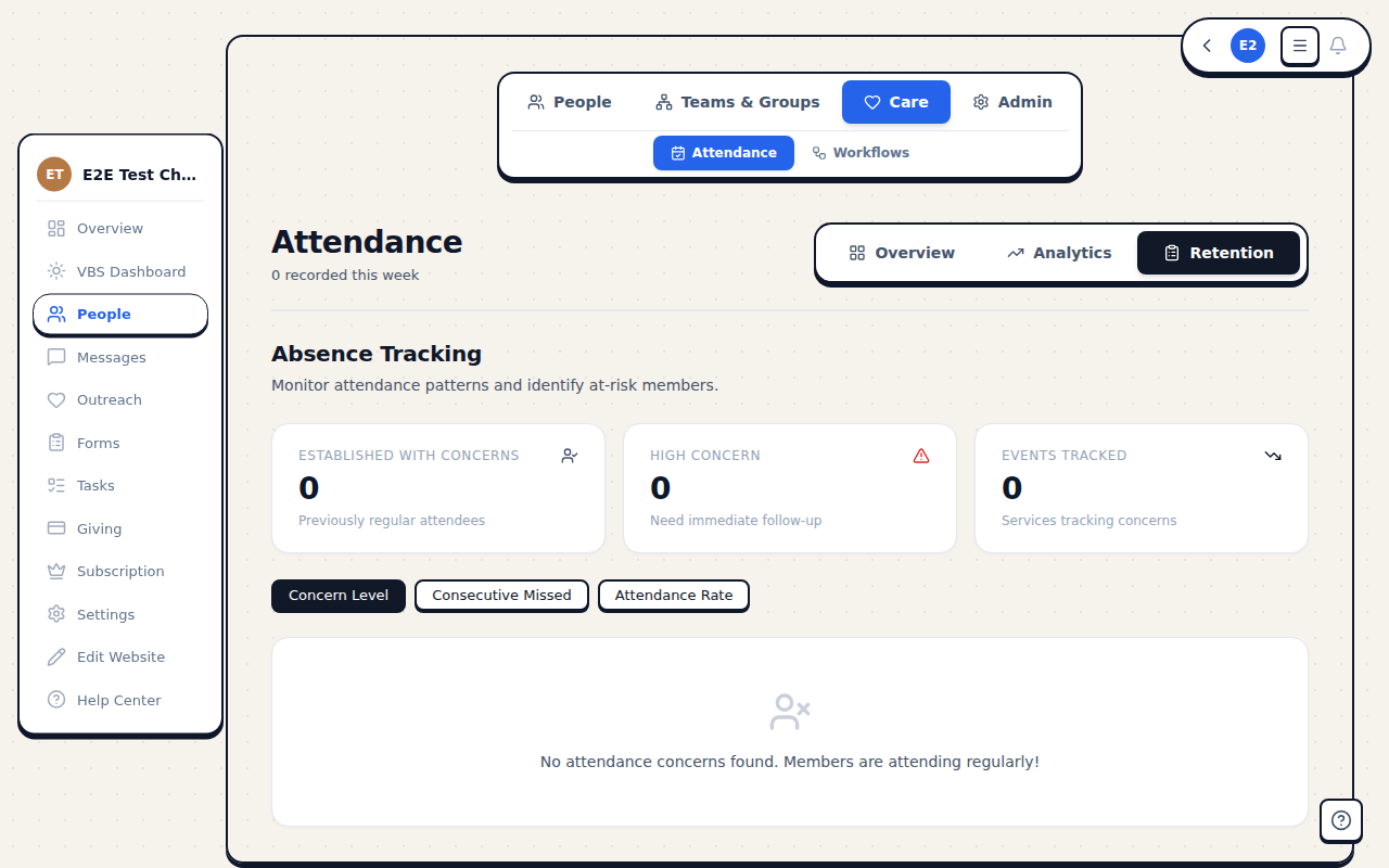 Retention tab showing absence tracking