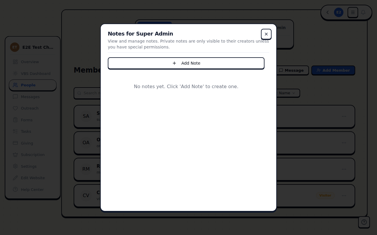 Notes dialog for a member