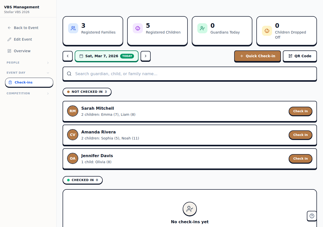 Check-in dashboard with allergy alerts