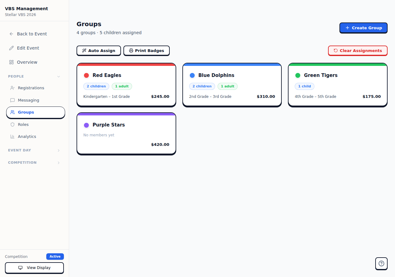 Group management with badge preview