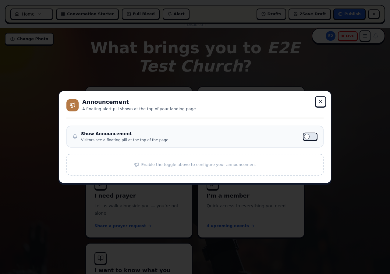 Announcement banner editor dialog